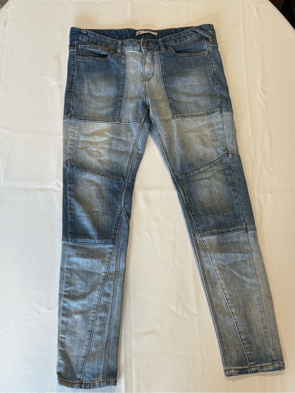 Free People Patch-Panel Skinny Jeans in Faded Blue